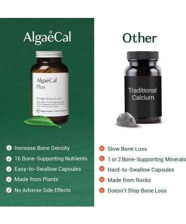 AlgaeCal Plus - Plant Based Calcium Supplement for Bone Health Vitamin K2 MK-7 & Vitamin D3 (1600 IU) Magnesium 13 Trace Minerals for Bone Density Clinically Supported Natural Bone Strength Supplement - 120 Veggie Caps 3-Month Supply 120 count (Pack of 3) - Buy Online on GoSupps.com