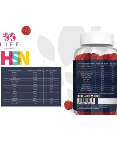 99Life | Hair Nail and Skin Gummies Without Sugars and Additives | Food Supplement with Vitamins A C D E B6 B12 Biotin Folic Acid and Zinc | 100% Vegan | 60 Gummies - Buy Online on GoSupps.com