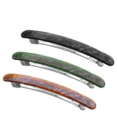 HYFEEL 4 Inches Long Hair Barrettes Stylish French Automatic Hair Clips Ponytail Holders Large Acrylic Resin Hairgrip Clasp Clamp for Women Thick Hair Fashion Hair Accessories Green Brown Black 3 Pack