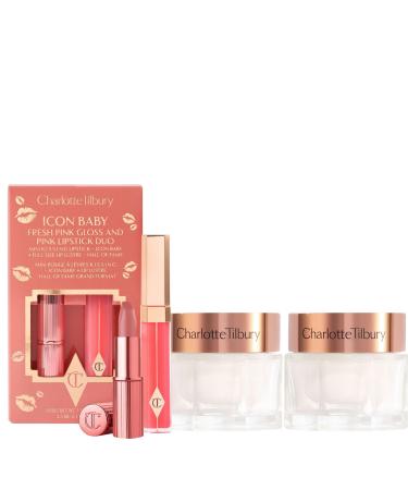 Charlotte Tilbury Magic Cream Duo with Icon Baby Lip Set - 2 Firming-Effect Peptide Moisturizers 30ml + Mini Lipstick & Full-Size Gloss - Hydrating Skincare & Pink Lip Makeup Gift Set