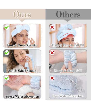 9PCS Coral Headband and Wristband Kit for Women - Super Soft Spa Headband for Skincare, Bathing, Yoga - Makeup Bowknot Headband Set (Pink, Blue, White) - Buy Online on GoSupps.com