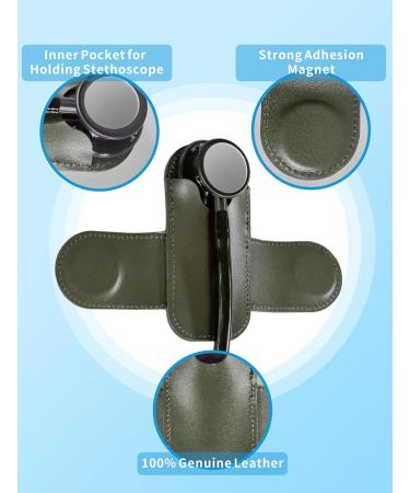 Top-Grain Leather Stethoscope Holder - Durable Magnetic Closure for Easy Access | Ideal for Doctors & Nurses | Green - Buy Online on GoSupps.com