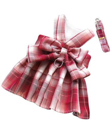 Oyccen Dog Grid Dress Harness and Leash Set Puppy Harness Bow Tie Princess Pet Clothes for Small Dogs Cats S Red - Buy Online on GoSupps.com