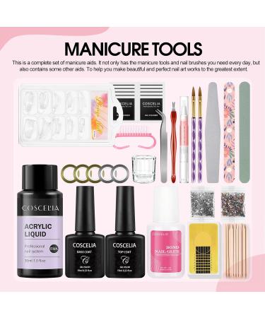 COSCELIA Acrylic Nail Kit with Lamp, 30ml Liquid, 3 Colors Powder, Electric Files - Professional 36 Colors Glitter Set for Beginners - Buy Online on GoSupps.com