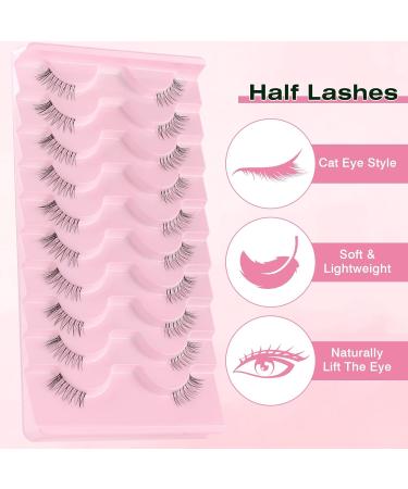 Sixstarhair Wispy Cat Eye Half Lashes - 10 Pairs of Natural Handmade False Eyelashes with Clear Band for Corner Lashes - H-W8 - Buy Online on GoSupps.com