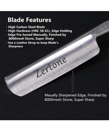 Zertone Straight Razor Kit with Strop - High Hardness Carbon Steel Blade, Vintage Wood Handle - Barber Razor Set - Buy Online on GoSupps.com