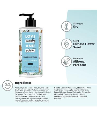 Love Beauty and Planet Luscious Hydration Body Lotion - Coconut Water & Mimosa Flower 13.5 fl oz - Buy Online on GoSupps.com