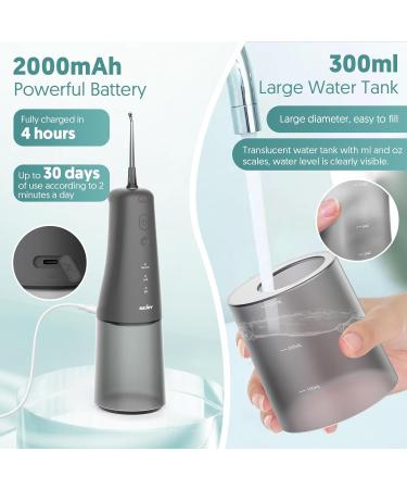 Cordless Portable Water Flosser with 4 Modes and 6 Tips - Professional Electric Teeth Cleaning Kit for Oral Care - 300mL Water Tank - Gray - Buy Online on GoSupps.com