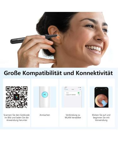 1080p WiFi Ear Wax Removal Otoscope | IP67 Waterproof Ear Cleaner Camera | 360 Wide Angle Endoscope with 6 LEDs for iPhone iPad & Android - R1+ Black - Buy Online on GoSupps.com