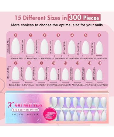 300 PCS White Gel Nail Tips - Medium Almond & Stiletto Pre-Colored Press-On Nails Kit DIY Nail Art in 15 Sizes - Sturdy Gel Tips for Perfect Nails - Buy Online on GoSupps.com