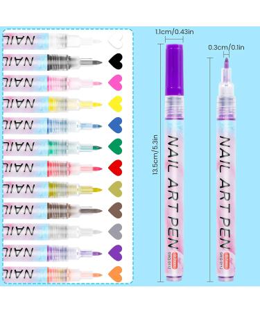 Greoer 12 Colors Nail Polish Pens Set 3D Nail Art Drawing Pen Nail Graffiti Dotting Pens Sets Nail Art Pens Drawing Painting Liner Brush for Nail DIY Decoration - Buy Online on GoSupps.com
