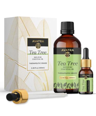 Avatra Pure Tea Tree Essential Oil for Skin & Diffuser | 100% Natural Tea Tree Essential Oil for Candle & Soap Making - 3.38 oz Tea Tree 3.38 Fl Oz (Pack of 1)
