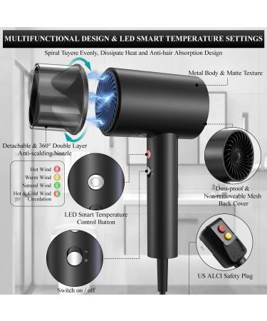 Professional Ionic Hair Dryer 1875W with Negative Ions - Multi-Protection, Noise-Cancelling, 4 LED Modes, Matte Black Finish - Buy Online on GoSupps.com