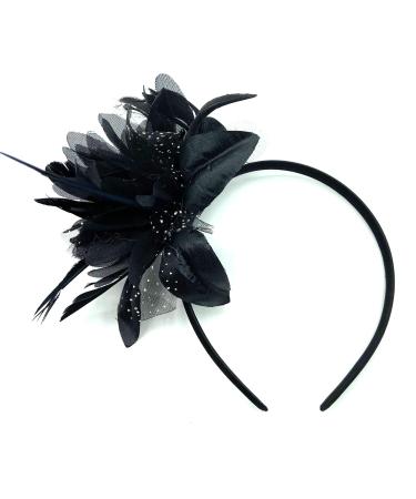 Feather Aliceband Headband Fascinator Ladies Hair Piece Weddings Races Ascot Christening (Black)