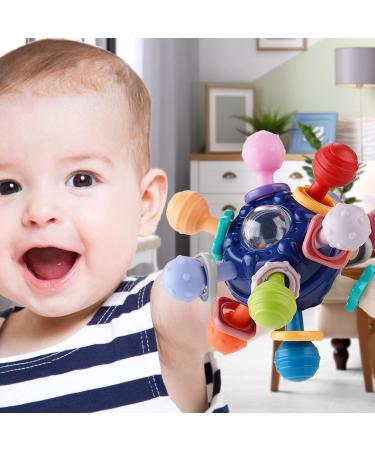 BPA Free Baby Teething Ball Rattle Toy for 3-18 Month Olds - Navy Blue | Grasping & Teething Relief Activities - Buy Online on GoSupps.com