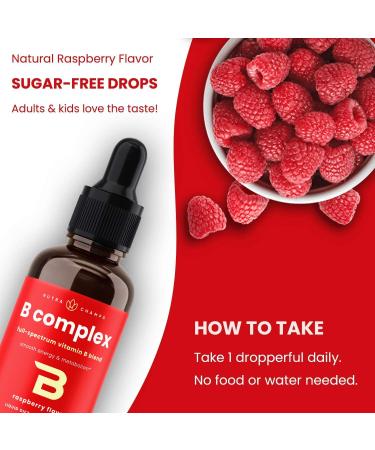 Vitamin B Complex Liquid Drops with B1, B2, B3, B6, B7, B9 & Methyl B12 for Adults & Kids - Vegan Berry Flavor - 2oz, 60 Servings - Buy Online on GoSupps.com