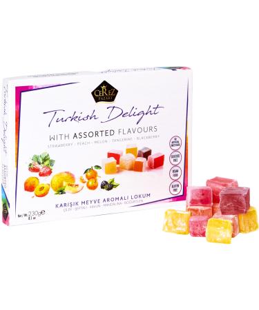 Cerez Pazari Turkish Delight Halloween Candy with Assorted Mix Flavours 8.1 Oz Gourmet Small Size Snacks Gift Box | No Nuts Sweet Luxury Traditional Confectionery Vegan Lokum Loukoumi Approx. 40 Pcs 8.1 Ounce (Pack of 1)