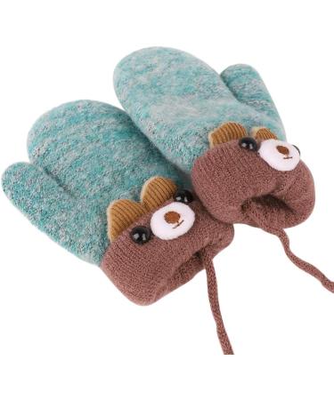 Infant Toddlers Cute Cartoon Winter Gloves | Dual Layer Plush Knitted Mittens for Baby Girls Boys 0-3 Years | Light Green - Buy Online on GoSupps.com