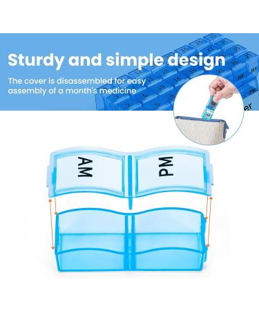 Monthly Pill Organizer 2x a Day | 30 Day AM PM Pill Box with Small Compartments | Travel Medicine Organizer (Blue) - Buy Online on GoSupps.com