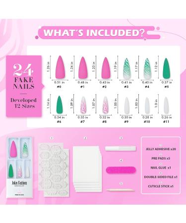 Barbie Pink & Green XXL Press on Nails - Jofay Fashion Designs | False Nails with Glue - 24pcs - Buy Online on GoSupps.com