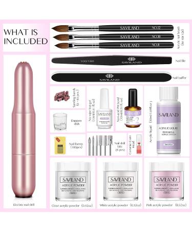 Saviland Acrylic Nail Kit with Drill - 0.5Oz Clear/White/Pink Acrylic Powder and Liquid Set Nail Drill Acrylic Nail Brushes, Acrylic Nail Tool Kit for Nail Extension Home DIY & Nail Salon A1- Acrylic Nail Kit with Drill - Buy Online on GoSupps.com