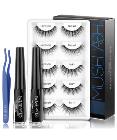 Magnetic Eyelashes with Eyeliner Kit  Magnetic Lashes  5 Pairs Fluffy Natural False Eyelashes+2 Tube Waterproof Magnetic Eyeliners+Applicator  Strong Hold  Reusable and Easy to Wear  No Glue Needed (5 pairs)