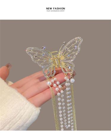 Sparkly Rhinestone Butterfly Hair Claw Clips - 2Pcs | French Style Vintage Hair Accessory - Buy Online on GoSupps.com