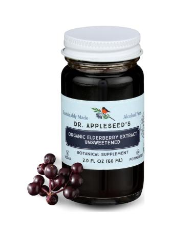 Dr. Appleseed's Organic Black Elderberry Extract Unsweetened Max Strength 11,000mg Kids + Adults Daily Immune Support Doctor- Formulated Science-Backed Pure Vegan 24 Day Supply 2 Fl Oz