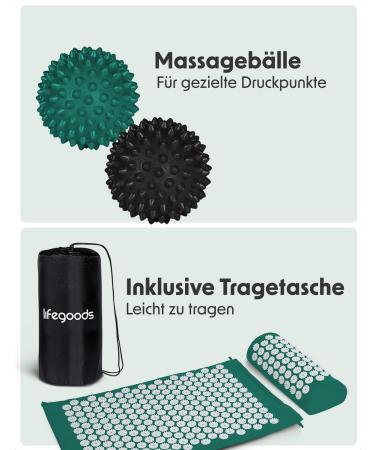 Lifegoods Acupressure Mat with Pillow - Battery-Powered Massage & Acupuncture Mat for Back Pain Relief - Green & White - Buy Online on GoSupps.com