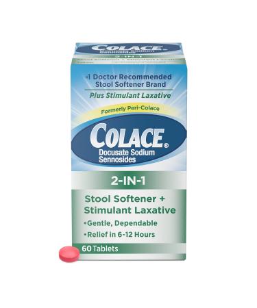 Colace 2-in-1 Stool Softener + Stimulant Laxative 60 Tablets (Pack of 6)