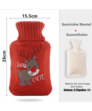 Norhogo 1L Red Deer Heat Bottle - Soft Premium Plush Hot Water Bottle for Neck Shoulders Back & Waist | Removable & Washable | Ideal for Kids & Adults - International Shipping - Buy Online on GoSupps.com