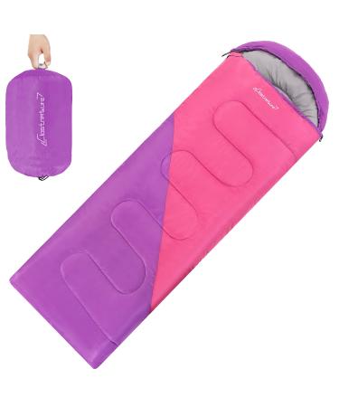Clostnature Sleeping Bag for Adults and Kids - Lightweight Camping Sleeping Bag for Girls, Boys, Youths, Ultralight Backpacking Sleeping Bag for Cold Weather - Compression Sack Included(Left Zipper) Purple