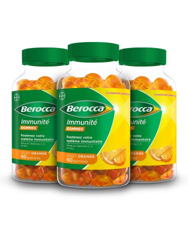 Berocca Immunity Gums - Multivitamin Dietary Supplement - 8 Vitamins and Minerals - Including Vitamin C D and Zinc - Supports Immunity in Everyday Life - Orange Flavor 3x60 Gums
