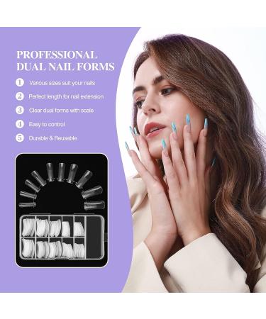Saviland Clear Dual Nail Forms Set - 100PCS Full Cover Nail Extension Gel Molds + Dual-end Poly Gel Brush | 10 Sizes for Manicure Salon & Home DIY - Buy Online on GoSupps.com