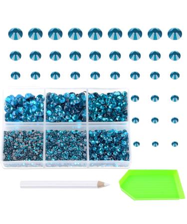 AD Beads 4500 Pieces Hotfix Rhinestones Flat Back 6 Sizes (2-6 mm) Crystal Round Glass Gems with Tweezers and Picking Rhinestones Pen or Crafts Nail Face Art Bags Clothes Shoes DIY (Blue Zircon)