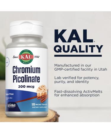 KAL Chromium Picolinate 200mcg Supplement - Metabolism Support ActivMelts - Cinnamon Bun Flavor - 120 Servings - Buy Online on GoSupps.com