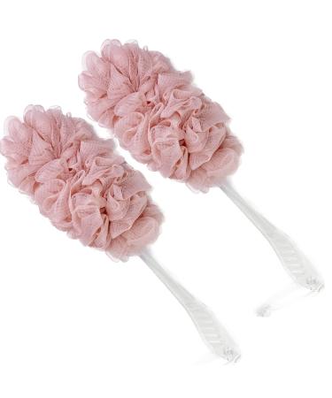 PPHAO - Back Loofah on a Stick for Men - Bath Brush Long Handle for Shower Elderly - Loofah Sponge for Women - Plastic Loofah - Bath Body Brush - Pink Loofah - 2Pack