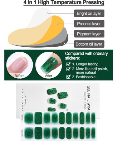 EBANKU Glitter Green Gel Nail Strips Kit | Long Lasting & Waterproof | With Cuticle Stick, Nail File, Wipes & Sealing | UV/LED Lamp Required - Buy Online on GoSupps.com