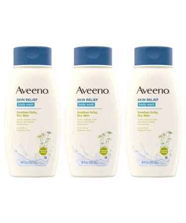 Aveeno Skin Relief Body Wash with Chamomile Scent & Soothing Oat, Gentle Soap-Free Body Cleanser for Dry, Itchy & Sensitive Skin, Dye-Free & Allergy-Tested, 18 fl. oz, Pack of 3 Chamomile 18 Fl Oz (Pack of 3)