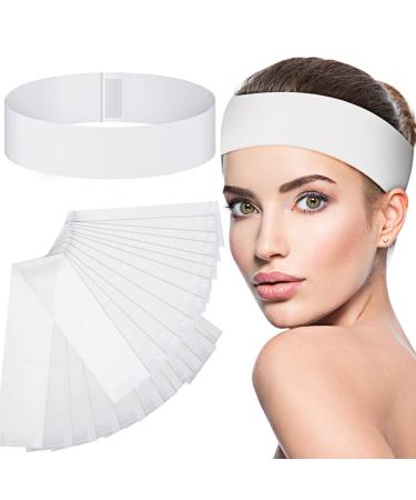 MTLEE 12 Pieces Disposable Spa Facial Headbands with Convenient Closure Spa Essentials Disposable Headbands for Women Girls Salons  White