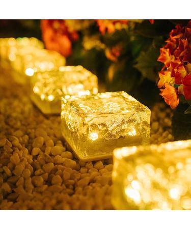 Set of 4 Solar Ice Cube Rocks Light LED Paver Garden in-Groud Buried Light Automatic Switch for Outdoor Path Road Yard Warm White - Buy Online on GoSupps.com