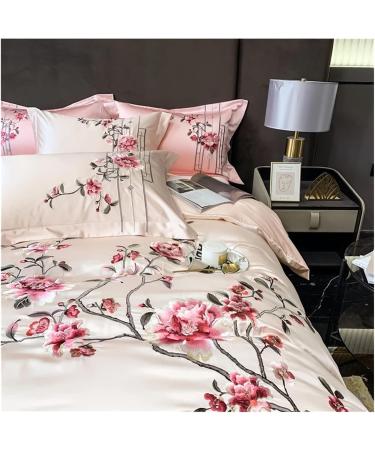 Precision Brocade Egyptian Cotton Luxury Chinese Style Flower Embroidery Bedding Set Silky Duvet Cover Bed Sheet Pillowcase Soft (B 4Pcs) - Buy Online on GoSupps.com