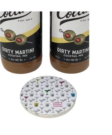 Lara's Gourmet Passions Collins Dirty Martini Cocktail Mix - 2 Pack (32 fl oz each) with Free 4-Count Coasters - Buy Online on GoSupps.com