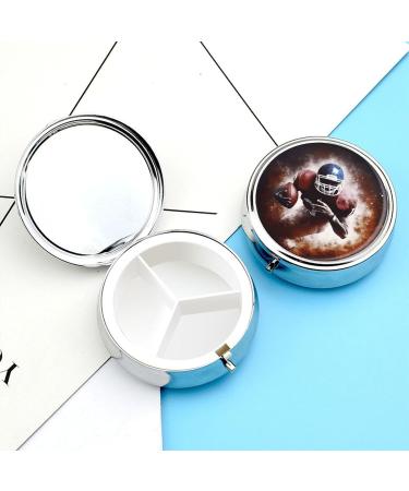 Decorative Round Pill Box with American and Football Print - 3 Compartment Portable Medicine Organizer - Buy Online on GoSupps.com