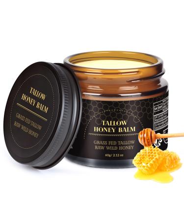 MEIDU Beef Tallow for Skin,Tallow and Honey Balm for Face,Raw Wild Honey Blend,Organic Grass-Fed Beef Tallow Balm,Face and Body Moisturizer(60g) 2.12 Ounce (Pack of 1)