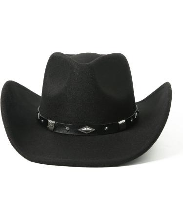 Lanzom Classic Felt Wide Brim Western Cowboy Hat - Black Medium - Buy Online on GoSupps.com