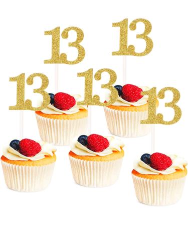 Unimall 20 Pieces Number 13 Cupcake Toppers Gold Glitter 13th Birthday Cupcake Picks Mini Cake Decorations for 13 Years Old Birthday Anniversary Party Supplies - Buy Online on GoSupps.com