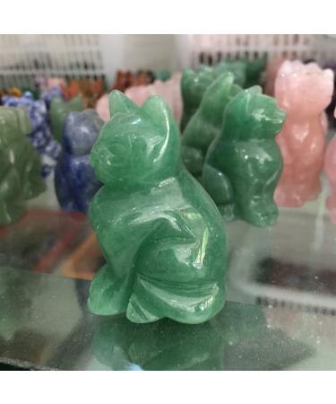 Natural Crystal Rough 2inch Natural Crystal Stone cat Hand Carved Statue Green Stone ERTEYIN
