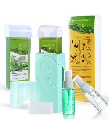 Roller Waxing Kit for Sensitive Skin, Aloe roll on wax cartridge warmer for arms, legs and larger areas of the body hair removal, at home waxing kit for women and men