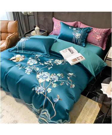 Precision Brocade Egyptian Cotton Luxury Chinese Style Flower Embroidery Bedding Set Silky Duvet Cover Bed Sheet Pillowcase Soft (B 4Pcs) - Buy Online on GoSupps.com